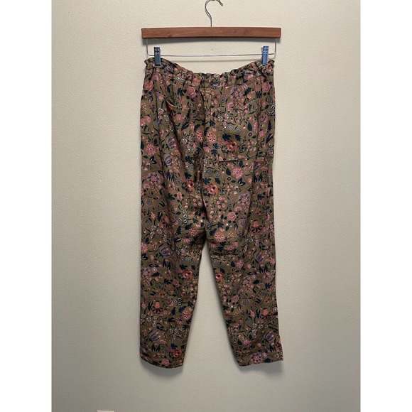 Sundance Madora Pants Womens M Olive Green Floral Drawstring Pockets Artsy Boho - Picture 3 of 9